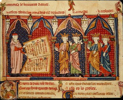 Master Ermengaut presenting his book to four kings by Matfre Ermengaut